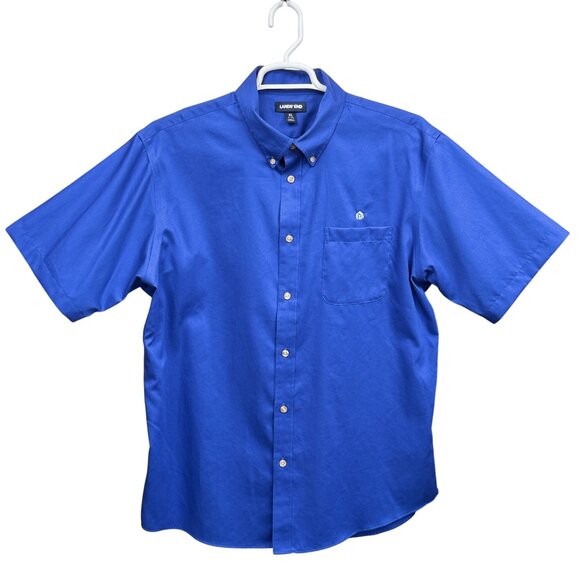 Lands End Blue Short Sleeve Button-Down Shirt Mens XL Regular Fit 100% Cotton - Picture 1 of 8